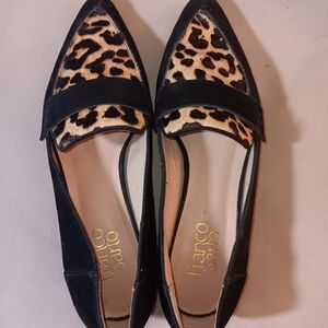 Franco Sarto Sansa 2 Loafer Black Suede Leopard Print size 7.5
